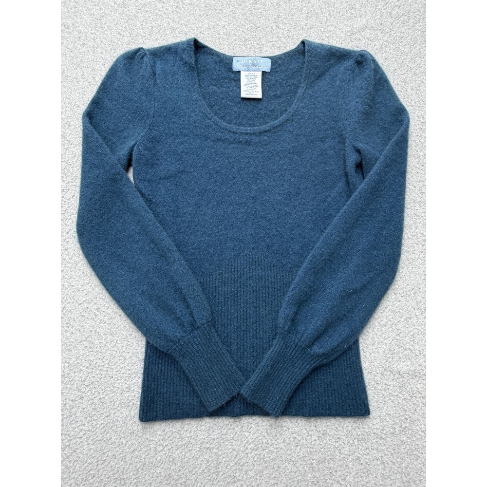 U-KNIT Sweater Womens Small Steel Blue 100% Cashmere Scoop Neck Pullover Soft